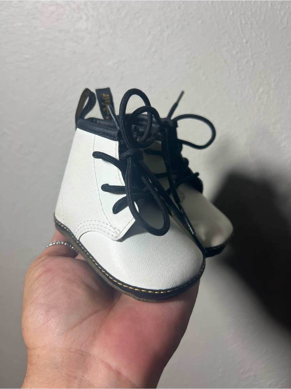 White Baby Dr Marten Walker Lace-Up Ankle Boots with Black Trim size 2
